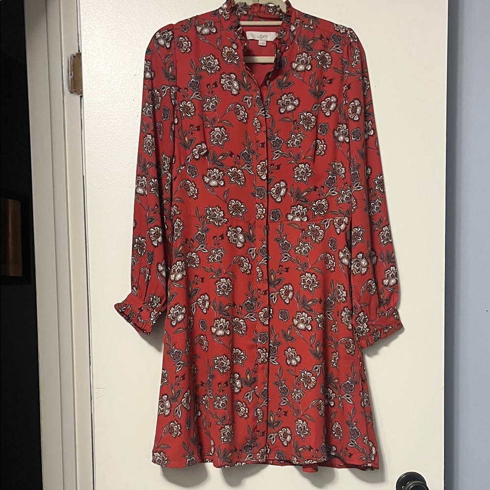 LOFT Red Floral Midi Dress